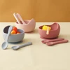 3PCS Baby Silicone Dinner Set Suction Dishes Waterproof Spoon Fork Feeding Training Sets For Children Food Grade Baby Tableware 5