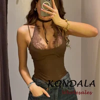 KONDALA 2026 Woman Sexy Night Party Pink Bodysuits Patchwork Lace Sleeveless Streetwear Slim Bodysuits Fashion Mujer Sheath Tops - Image 2