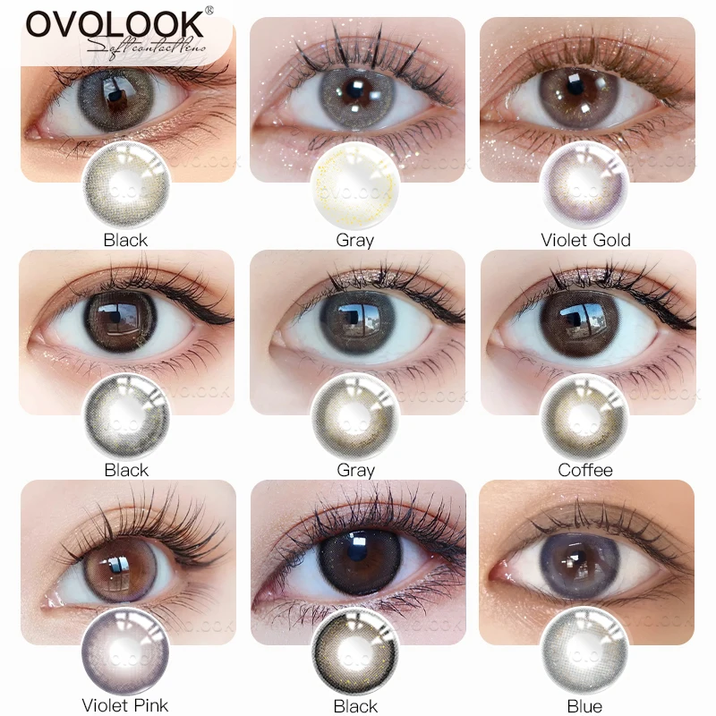 

OVOLOOK-1 Pair 9 Tone Lenses Colored Eye Lenses Natural Beauty Color Contact Lenses for Myopia Eye Contacts Yearly Disposable
