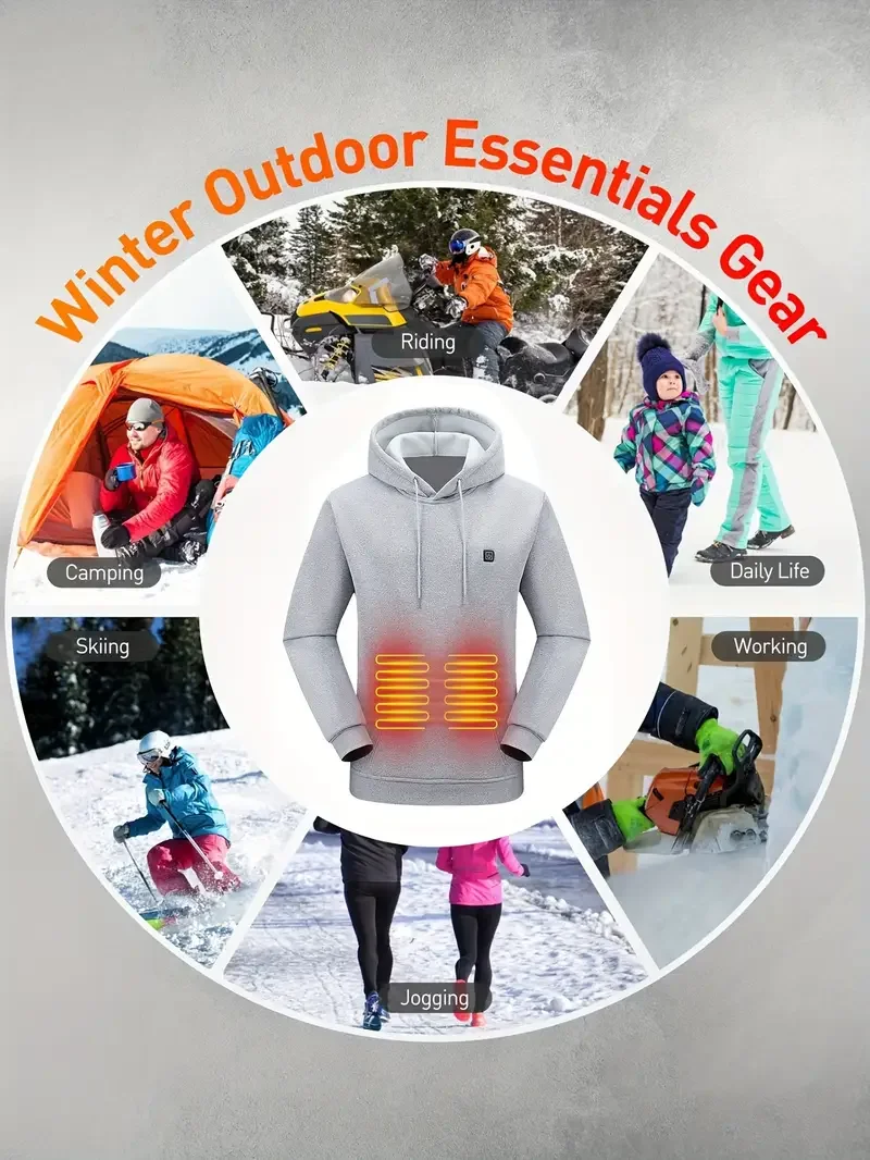 Neue Winter Dicke Männer USB Beheizte Warme Top Männliche Modische Und Vielseitige Lose Outdoor Freizeit 7-Zonen Heaing Hoodie – Detail 3