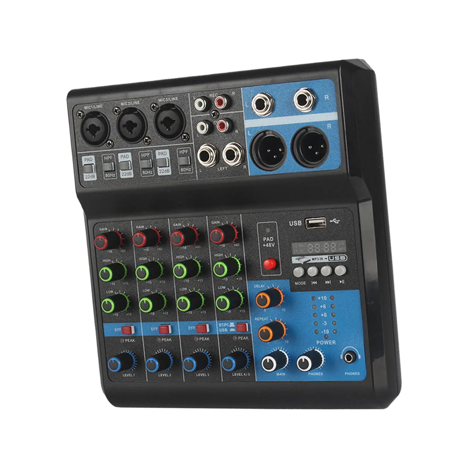 

DJ Mixing Board 5 Channel Mixer Audio Mixer EU Power Adapter Built in Reverb Effect