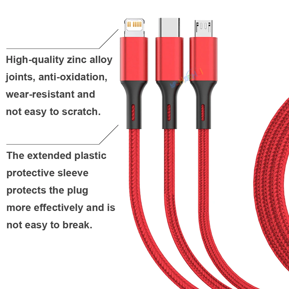 Universal 3-in-1 Fast Charging USB Cable - 2.4A Max