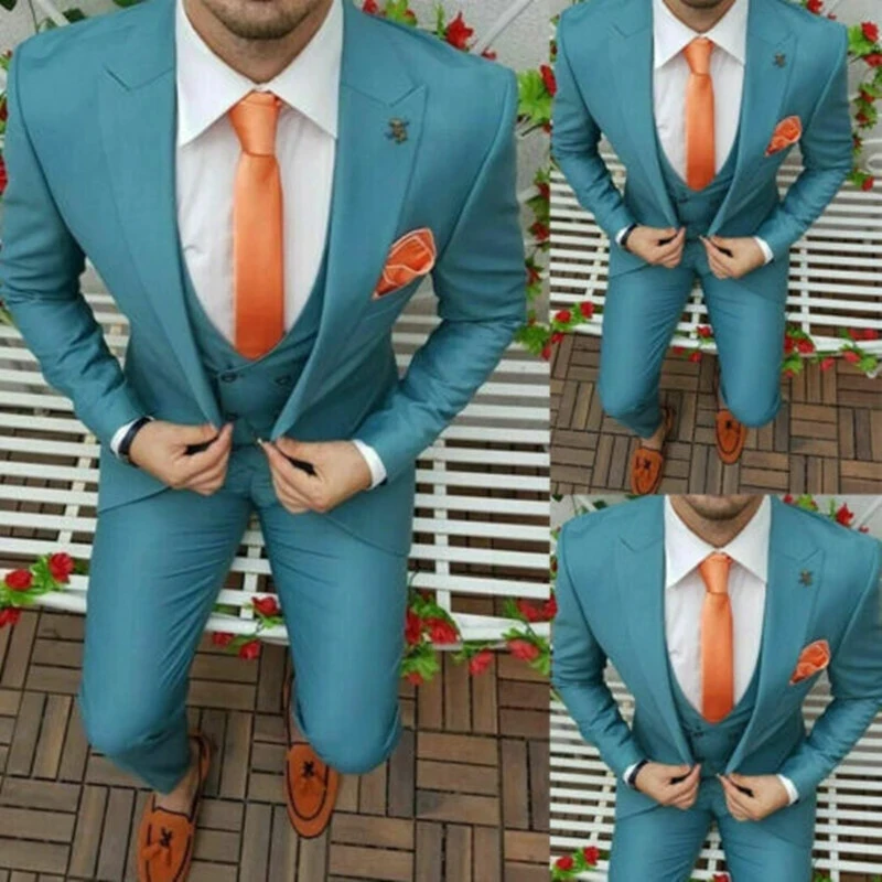 

Fashion Peak Lapel Men Suits Costume Homme Groom Prom Party Terno Masculino Slim Fit Blazer Wedding 3 Pieces