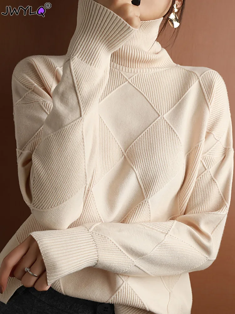 

Осенне-зимний вязаный пуловер с высоким воротником, свитер, Женский винтажный плотный теплый модный вязаный шерстяной свитер большого размера, 2023