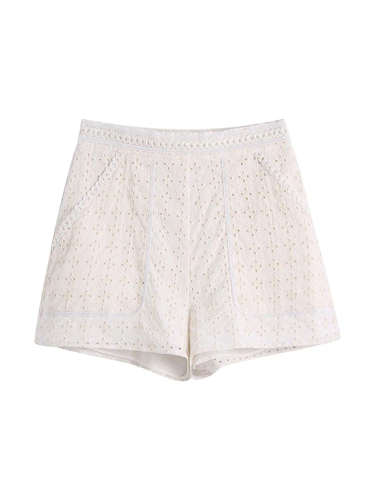 Nlzgmsj ZBZA 2022 Women White Embroidery Summer Shorts High Waist Female Retro Basic Casual Shorts 202203 burberry shorts