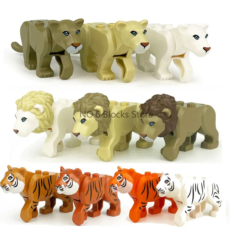야생 동물 빌딩 블록 MOC 호랑이 사자 코끼리 곰 상어 독수리 늑대 모델 키트 DIY 교육용 장난감 어린이를위한 선물 S11
