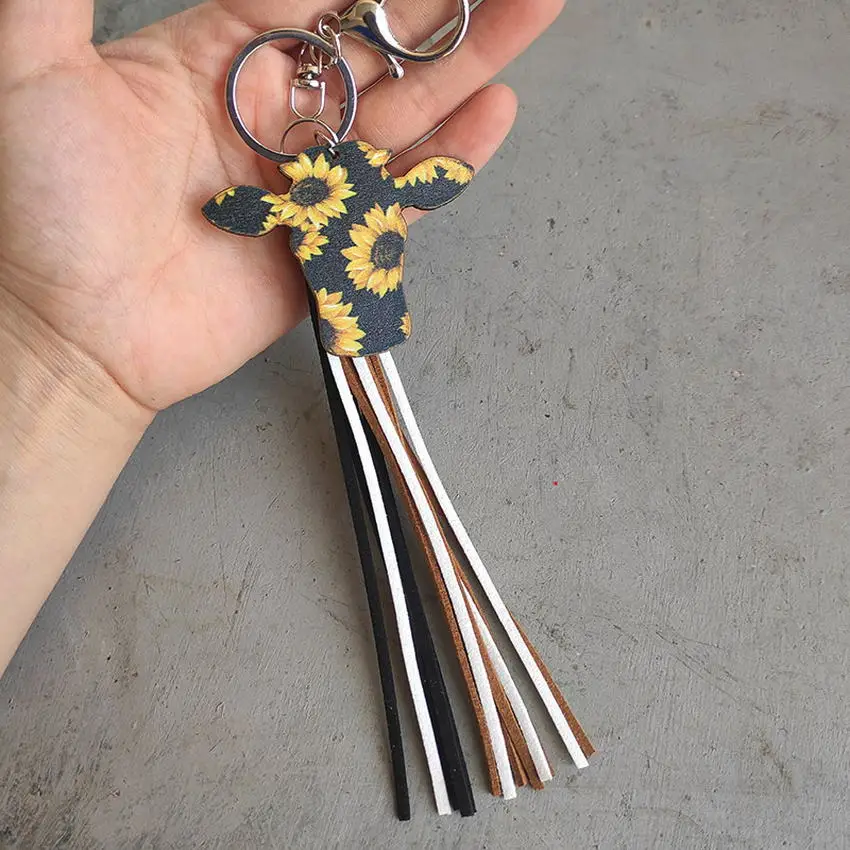 Wentou Stanley Brown Cow Cactus Tassel Keychain | Wholesale Accessory Market