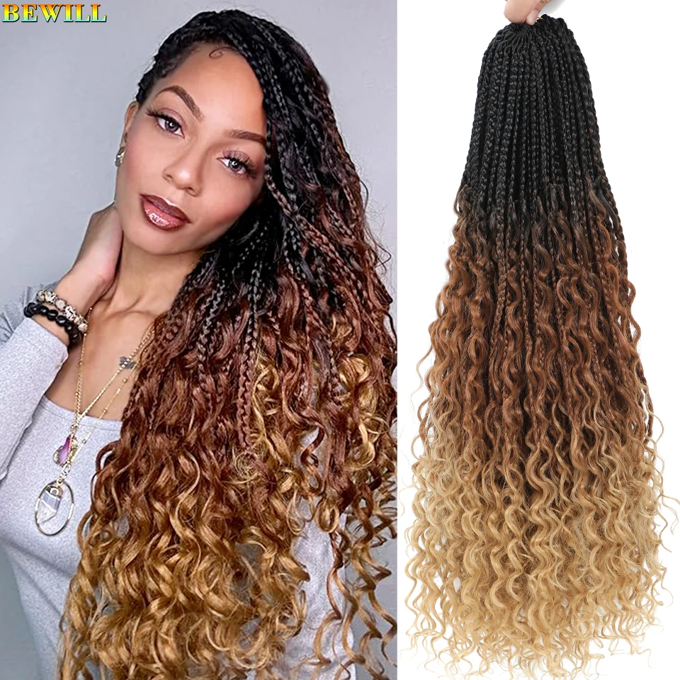 Goddess Box Braids Crochet Hair 14 18 24 Inch Bohemian Hippie Box Braids With Curly Ends Synthetic Braiding Hair for Black Women 4