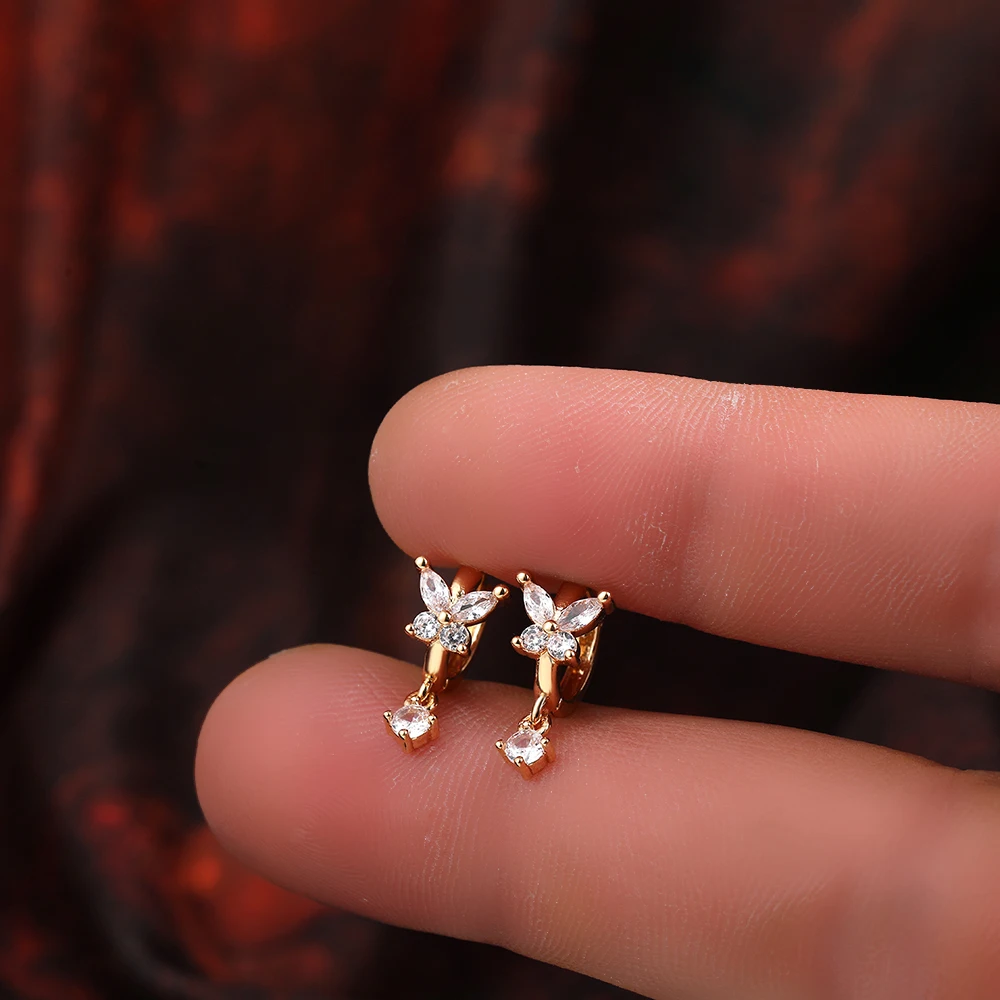 Boucles D'oreilles Puces CM Plaqué Or 5 Microns - Papillon Zircon Blanc - Neuf Avec étiquette