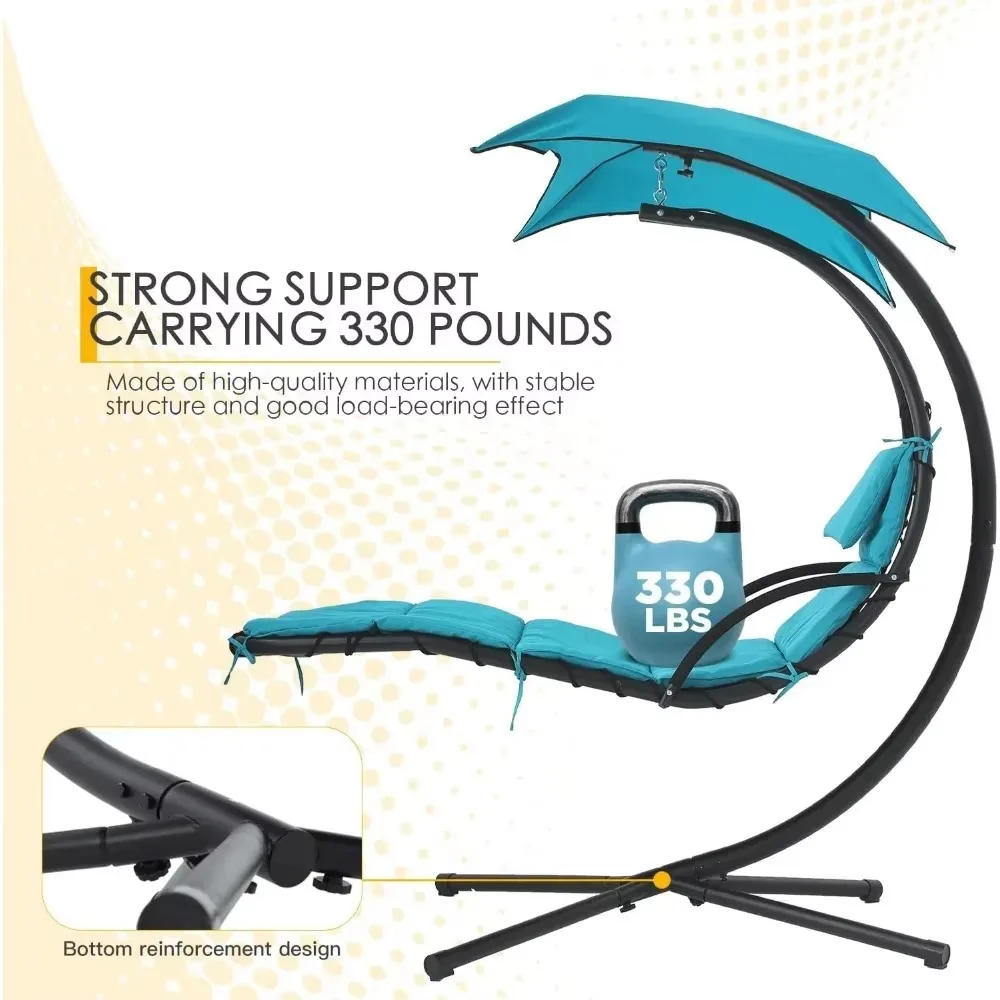 Hammock Chair Lounge Chair w/Built-in Pillow and Removable Patio Swing Lounge Chair Canopy Hammock Arc Stand 2