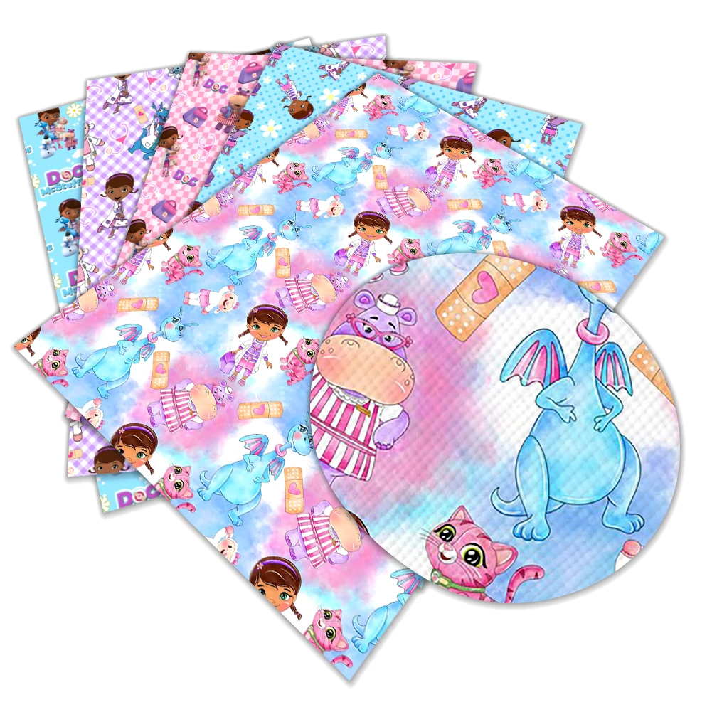 Cartone Animato Doc Mcstuffins Ragazza Personaggio Stampa Finta Pelle Sintetica Croce Foglio Di Vinile 30X13 Cm