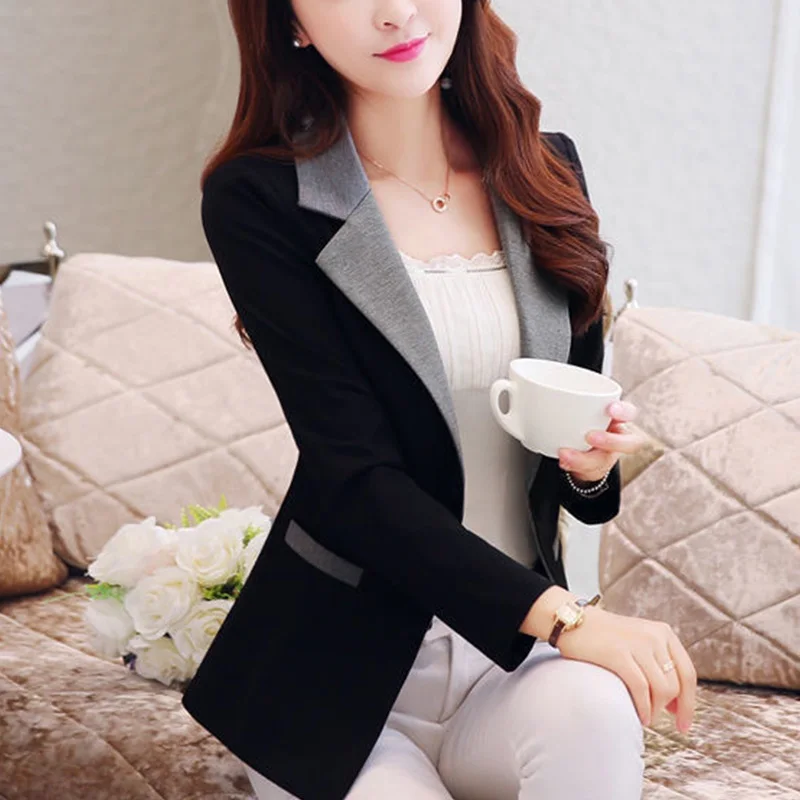 Spring Autumn New Temperament Fashion Blazers Ladies Long Sleeve Slim Casual Suit Female Jacket Top Women Spliced Cardigan Coat
