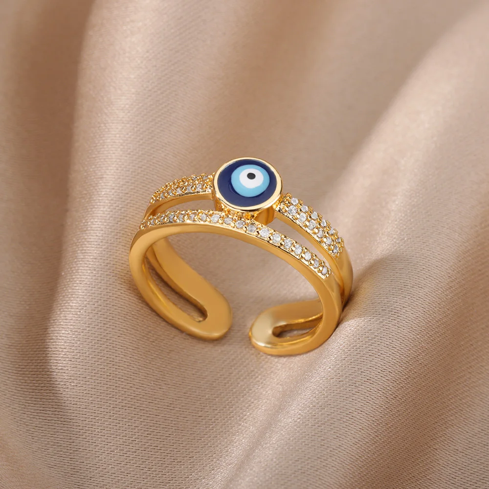 Evil Eye Rings Women Gold Eye Ring Stainless Steel Gold Blue Eyes