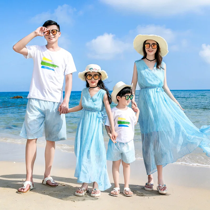 Completi Coordinati Per La Famiglia Summer Beach Mamma Figlia Abiti Papà Figlio T-Shirt $ Shorts Family Look Holiday Couple Outfits Seaside