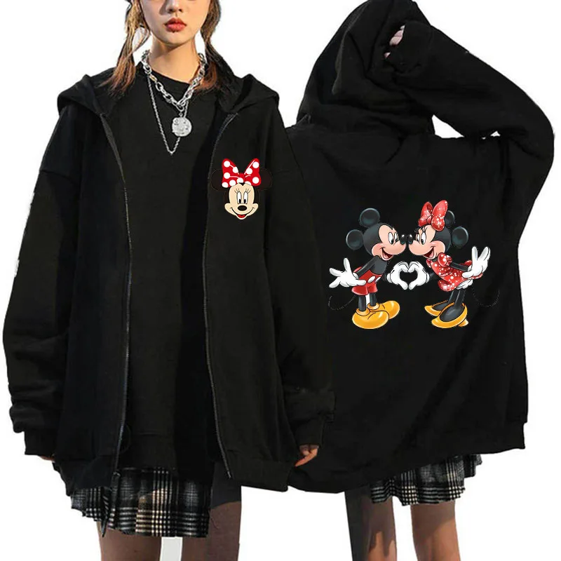 thumbnail image 1 of Sudaderas con cremallera de Minnie y Mickey Mouse para mujer, sudaderas con capucha de Disney, chaqueta Harajuku, ropa de calle de dibujos animados, Unisex, años 90, Y2k, 1 of 3