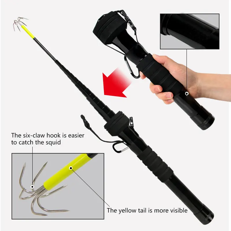 34MProfessionalTelescopicFishingSquidGaffCarbonStainlessSteelOctopusJigHooksEging