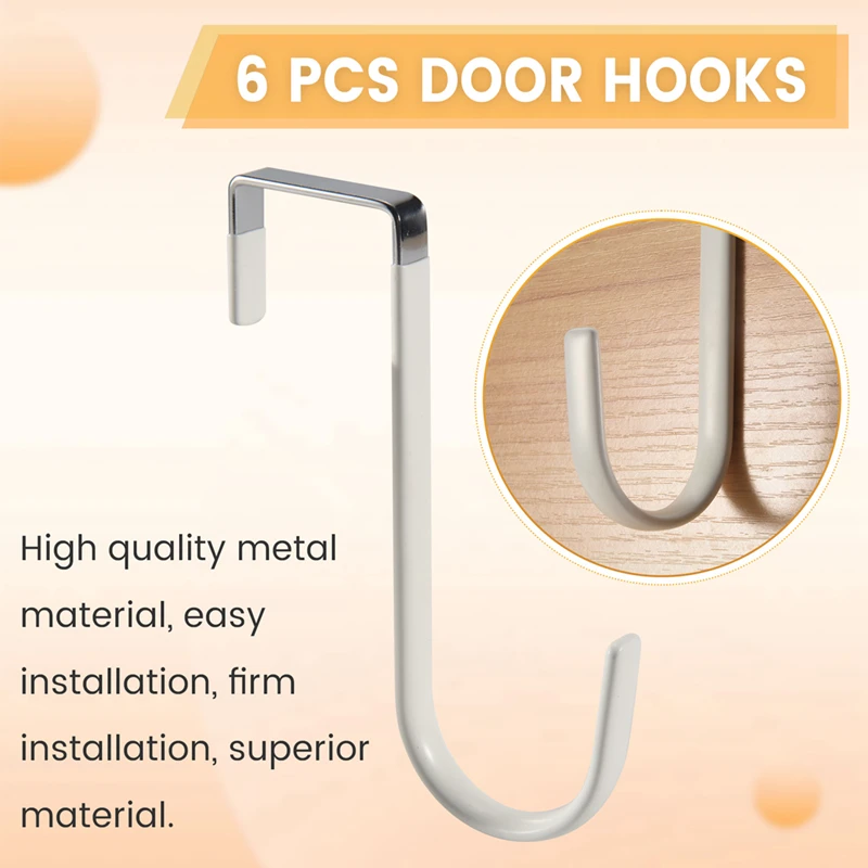 TKOH-Over Door Hooks For Hanging Clothes, 6 Packs Hanger Soft Rubber Surface Prevent Scratches, Door Hook For Bathroom