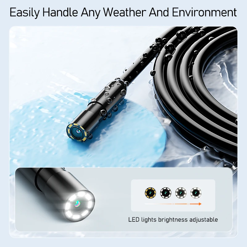 4.3'' Hand-held Industrial Endoscope 8mm Camera 1080P HD Rigid Cable IP67 Borescope Inspection Piping Car Sewer Camera 2600mAh 5