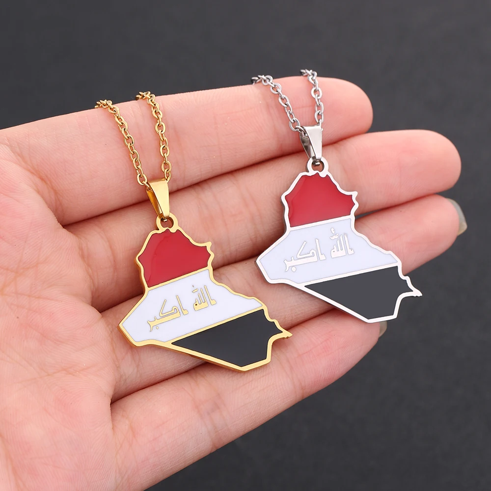 Republic Of Iraq Map Flag Pendant Necklace Stainless Steel For Women Men Gold Silver Color Charm Fashion Jewelry Gifts