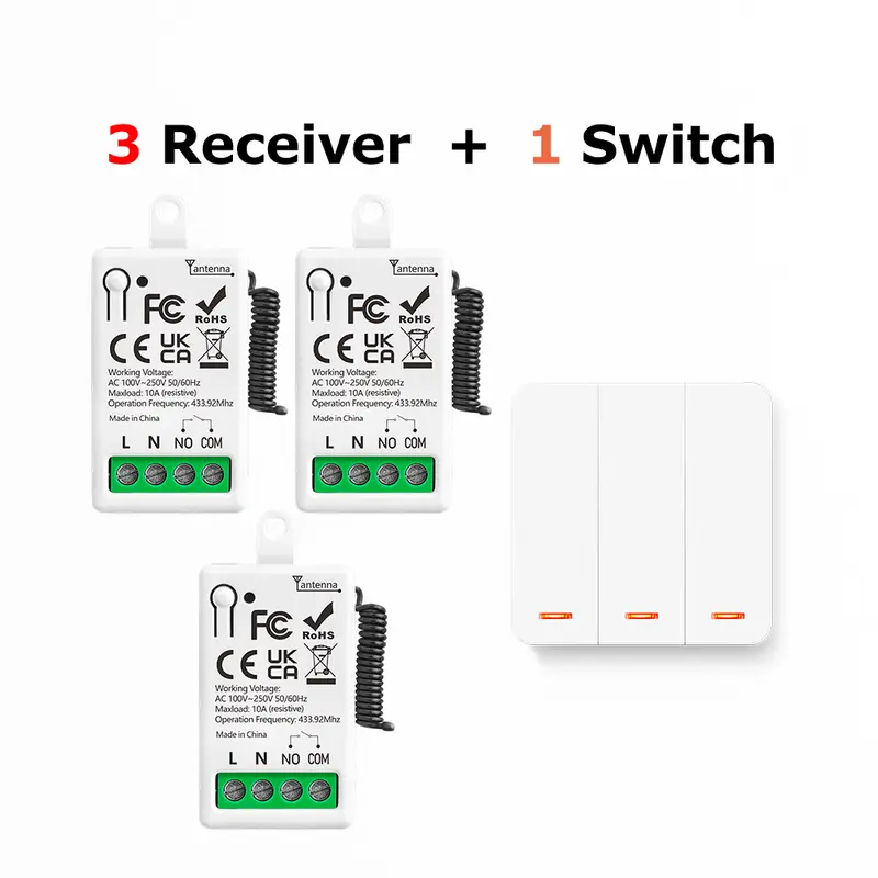 433MHz Smart Light Switch AC 110V 220V Receiver and 1/2/3Gang 86 Wireless Push Button Switch Transmit 50m for Home Improvement - Image 10