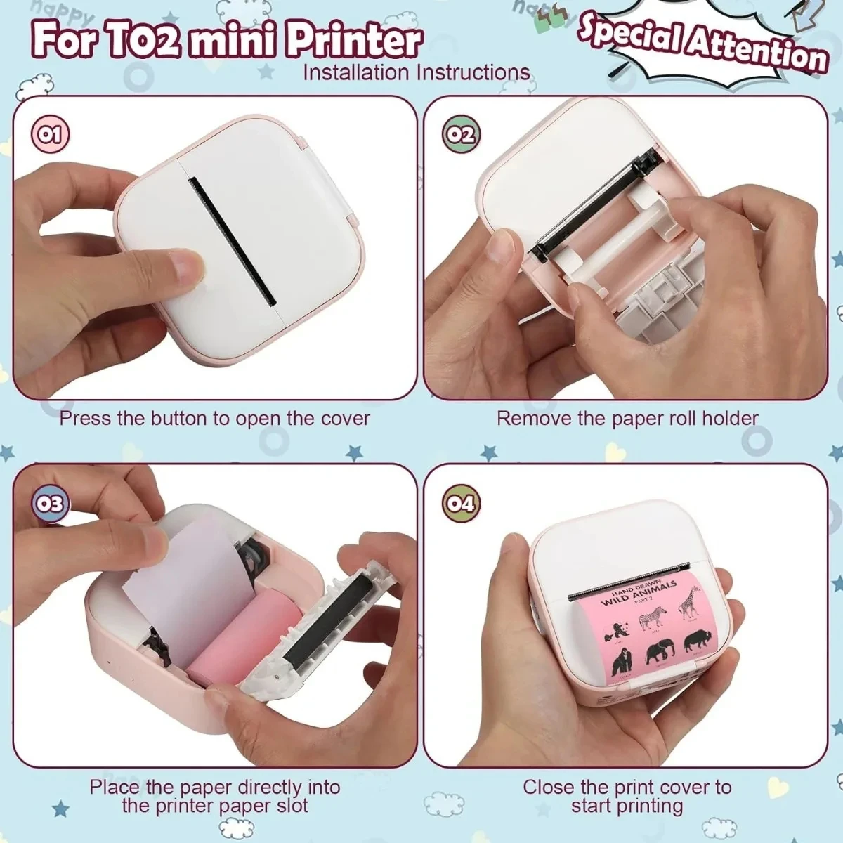 Printer Sticker Paper Mini Printer Sticker Paper Thermal Self-adhesive 57*25mm White & Colour Paper For Pocket Inkless Portable Bluetooth Printer