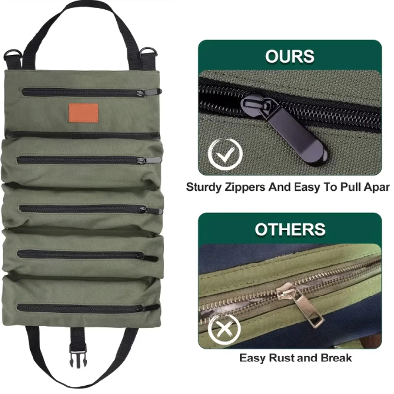 Tool Bag Multi-Purpose Roll Up Wrench Roll Canvas Tool Organizer Bucket Car First Aid Kit Wrap Roll Storage Case