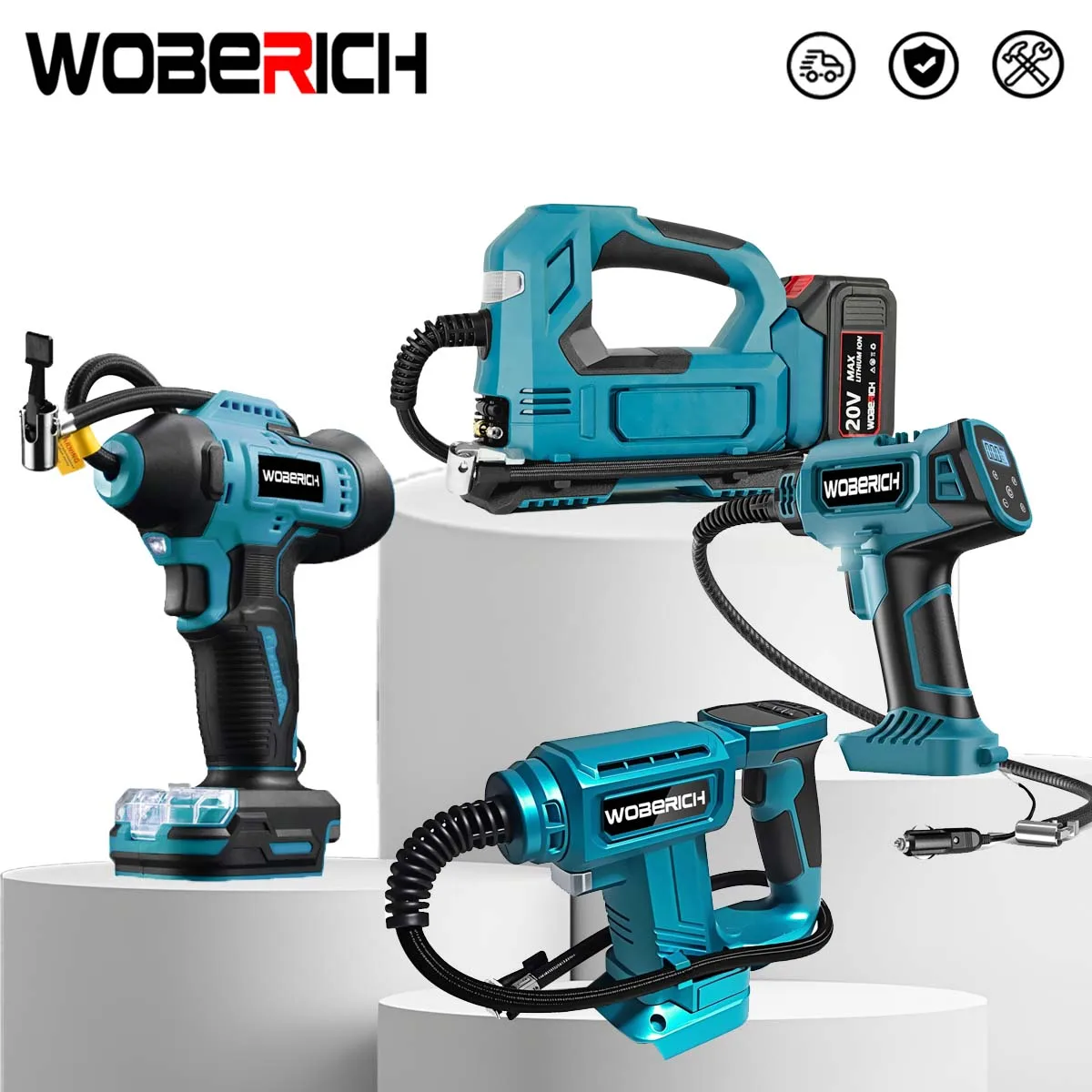 WOBERICH New Cordless Electric Air Pump LED For Car Bicycle Tires Balls Portable Car Tire Inflator Air Compressor For Makita 18V Battery, new cordless electric air pump LED for car bicycle tires balls portable car tire inflator air compressor for Makita 18V battery