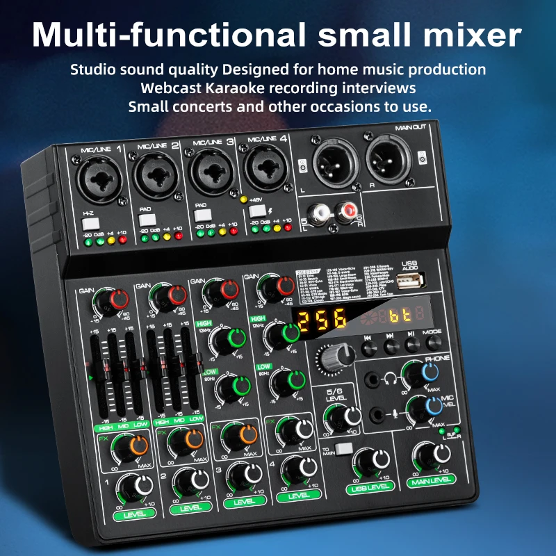 6 Channels Sound Mixing Console Depusheng M6 Bluetooth USB Record Computer 48V Phantom Power Delay Repaeat Effect Audio Mixer