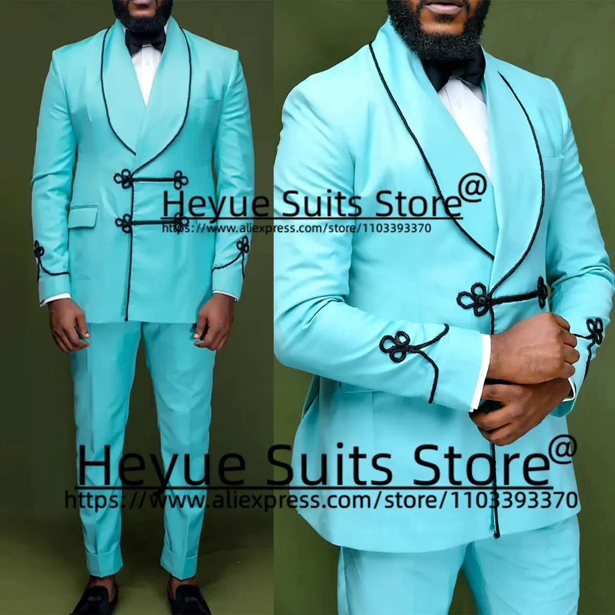 Fashion Mint Green Wedding Suits For Men Slim Custome Bow Buckle Groom Formal Tuxedos Prom Party  2 Pieces Sets trajes de hombre