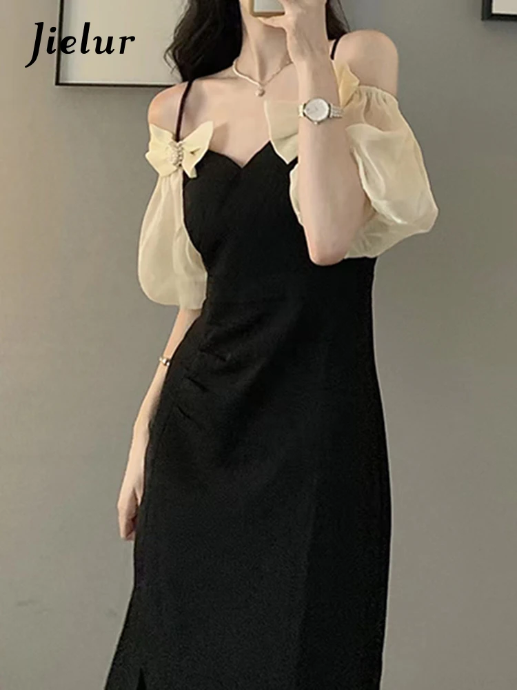 

Jielur Летние Новые французские винтажные женские платья милое женское элегантное платье женское черное сексуальное платье без рукавов, женское платье