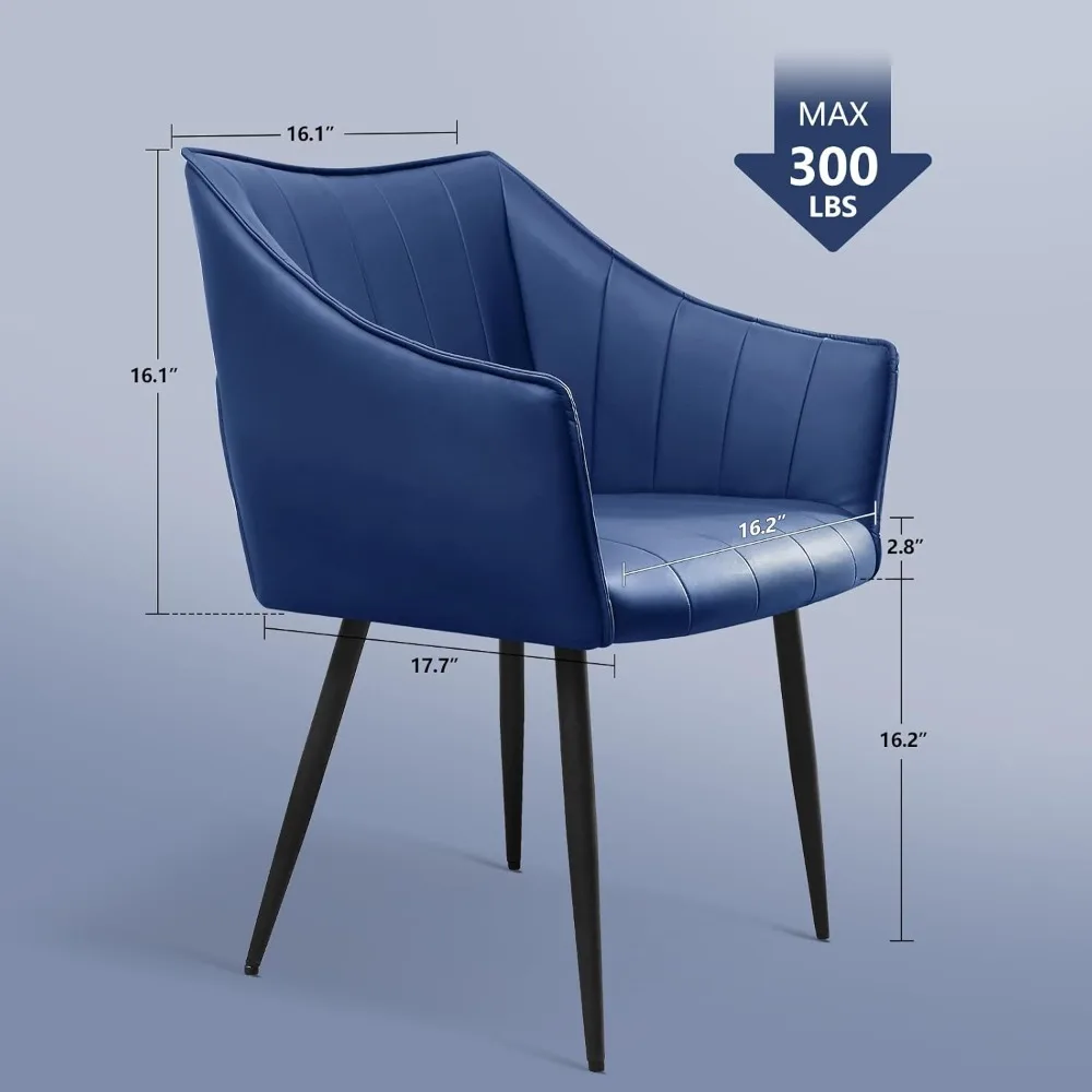 Modern Leather Dining Chairs Set of 2- High Back, Armrest, Metal Legs - Ideal for Kitchen, Dining & Reading  table restaurant 2