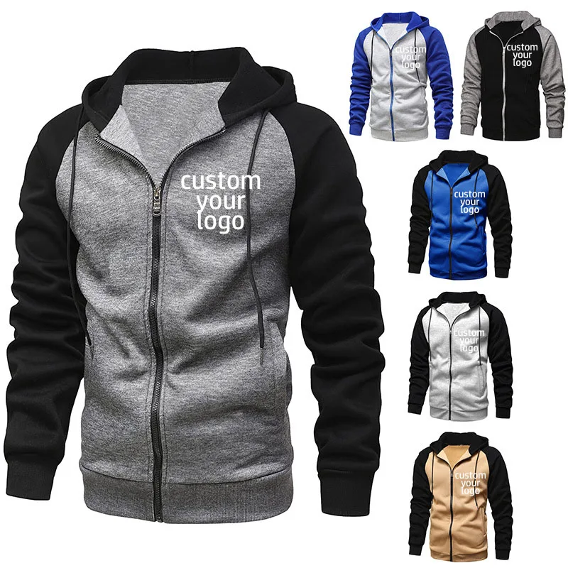 

Custom Logo Men Coat Autumn &Winter Zipper Sports Jacket Color Matching Raglan Sleeves Sweater Fashion Casual Outside Clothes