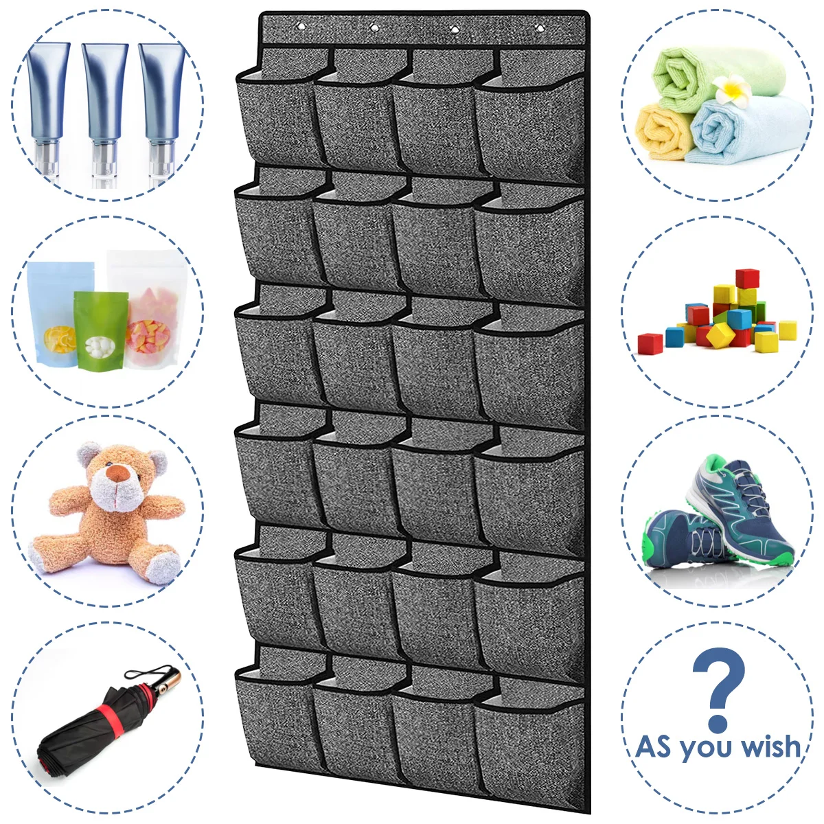24 Pockets Over the Door Shoe Rack Wall Mounted Hanging Shoe Organizer Fabric Holder Bag Closet Hanger