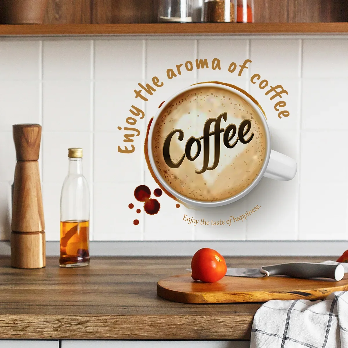 Personalized Creative Coffee Cup Cafe Background Landscaping Decorative Wall Stickers Self-adhesive Wall Stickers