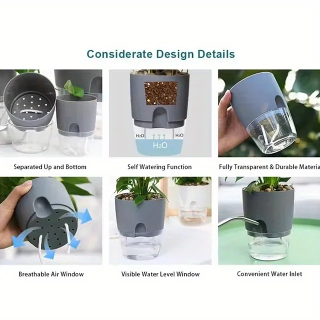 10/5Pcs Self Watering Plastic Flower Pot Double Layer Hydroponics Plants Bonsai Pot Vases Succulent Potted Home Office Decor 6