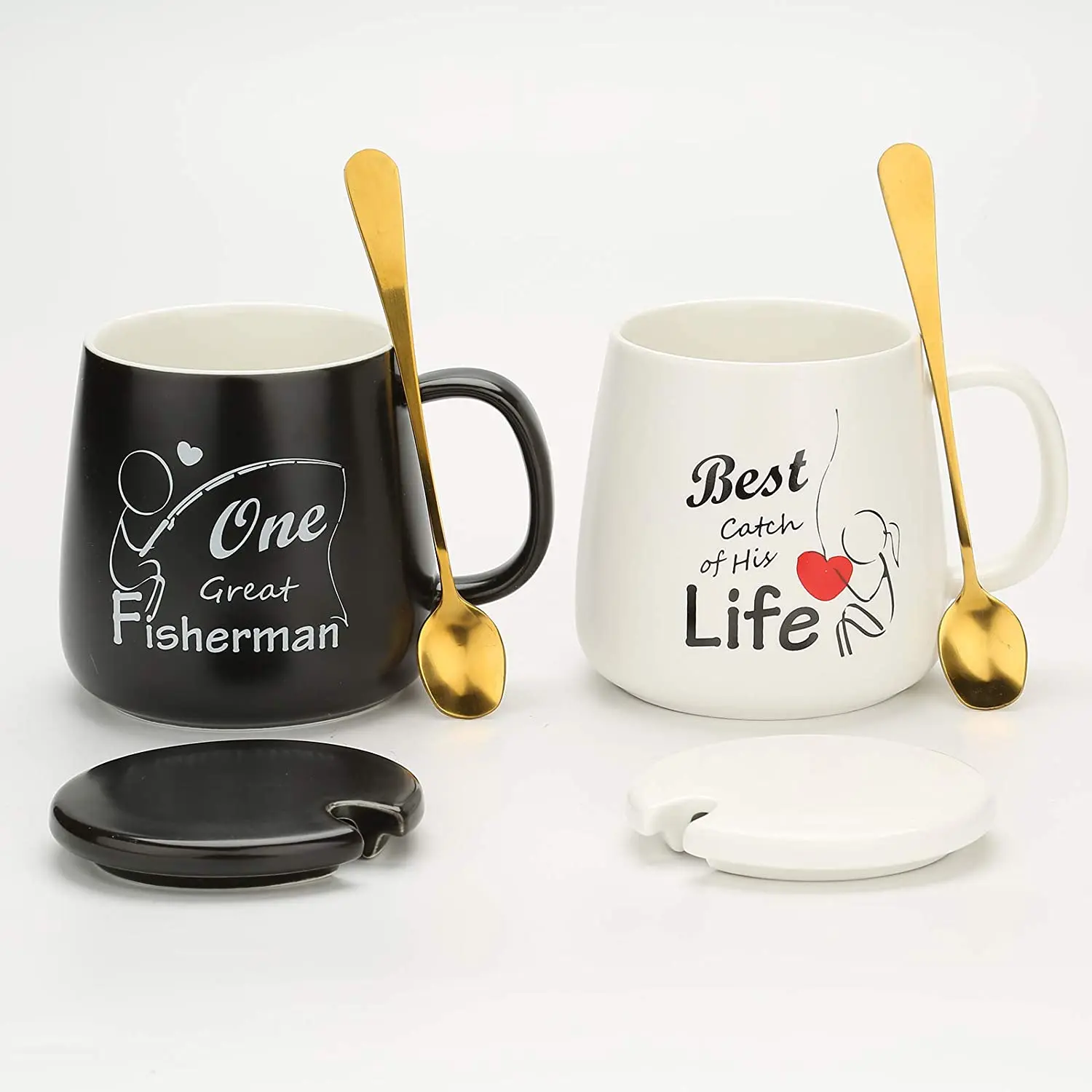 Set De Tasses Couple Mr & Mrs – Cadeau Anniversaire, Mariage, Fiançailles – Céramique Brillante Avec Couvercle Et Soucoupe - 4