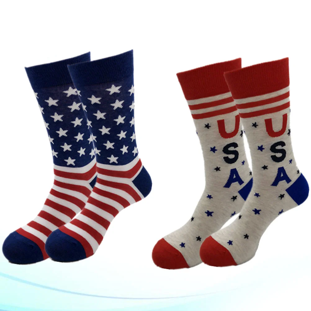 

2 Pairs High Socks Thigh Stockings Woman Crew Long Football American Flag Printing Clothing