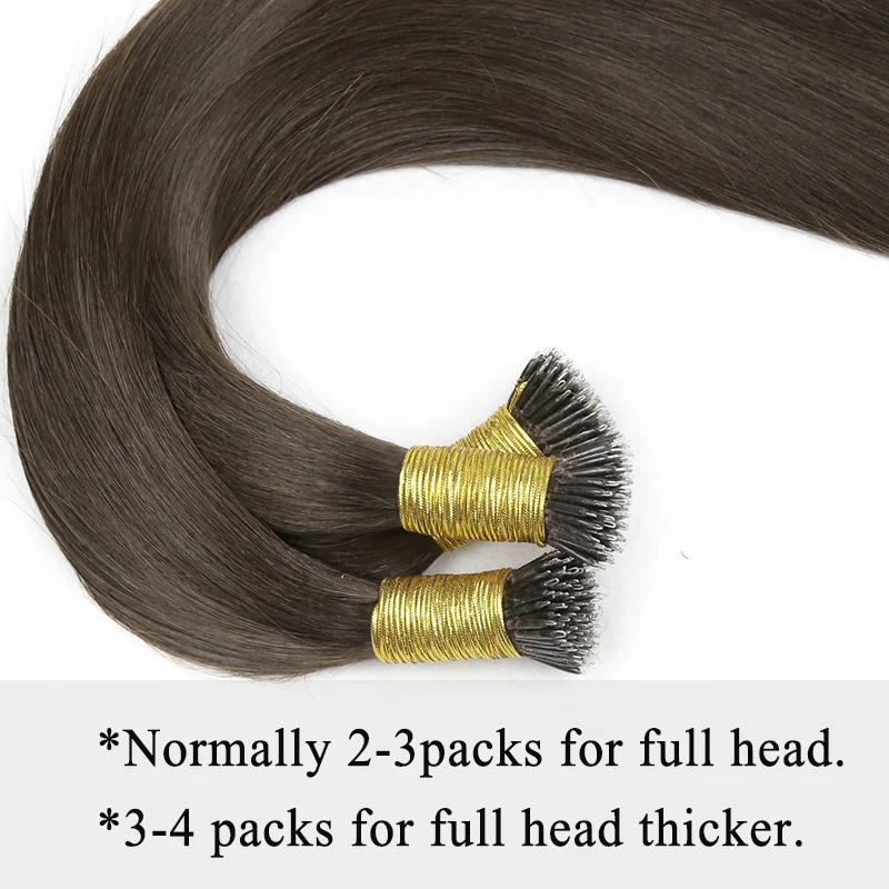 Nano Ring Hair Extensions Original Raw Virgin Human Hair for Women Straight Micro Beads Ring Hairpieces Pre Bonded Natural Color