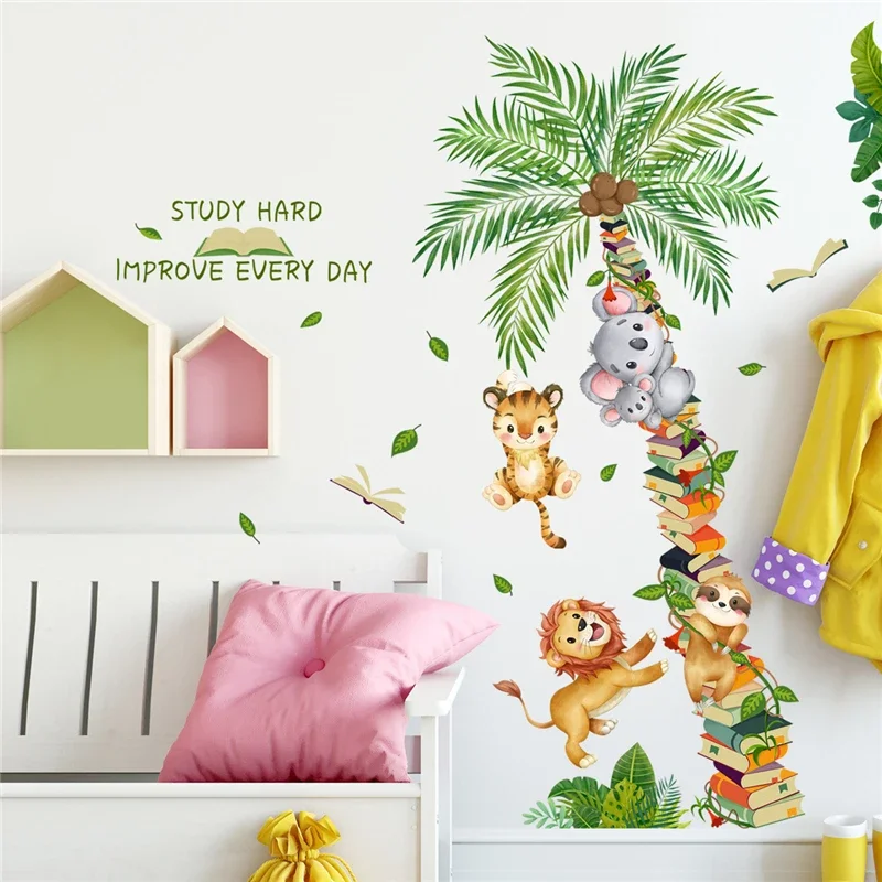 Cartoon Jungle Animal Monkeys Wall Stickers Kids Room Boys Bedroom Living Room Wall Decor Vinyl Zoo Children Decals Nursery