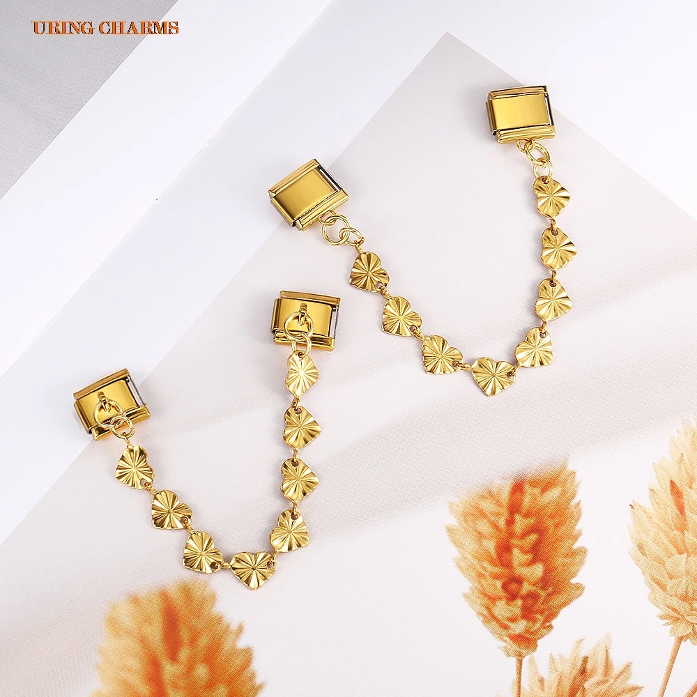 URING 16-Stil Herz-Hängekette, italienischer Charms-Link, passend für 9 mm Armbänder, Edelstahl, DIY-Herstellung von Perlen, Schmuck für Frauen – Detail 1