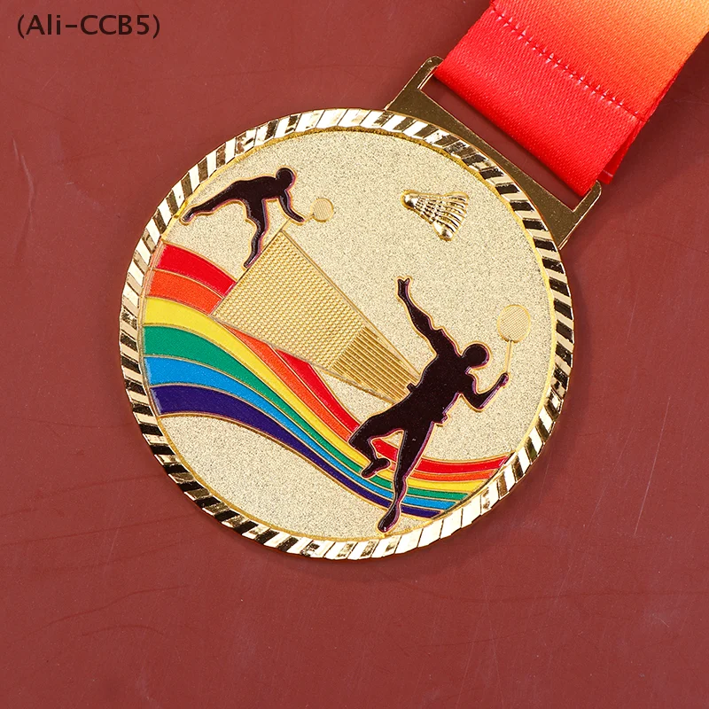 Rainbow Ribbon Neck Rope Badminton Medal Metal Sports Badminton Competition Prizes Craft Souvenir