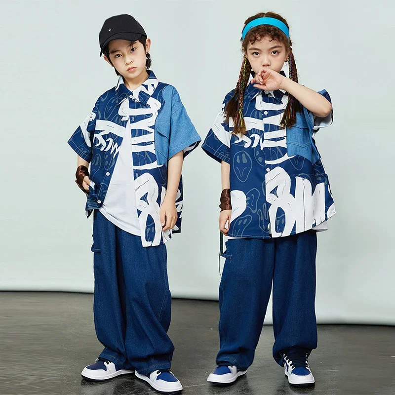 

Blue Shirt Pants Kpop Jazz Dance Clothing Children's Day Dancewear Festival Costume Street Dance Clothes Hip Hop Outfit