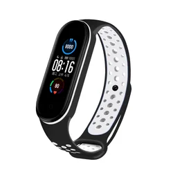 Sport Silicone Strap Bracelet - Smartwatch Accessory Replacement Wristband - Mi band 5 6 (Black-white)