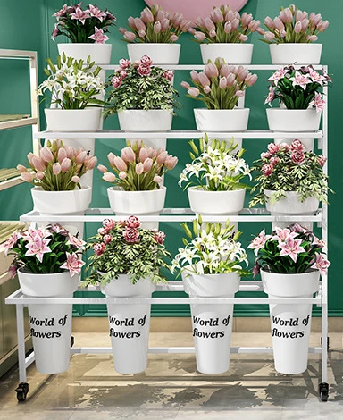 Flower Shop Display Multi Layer Ladder Flower Stand Movable Iron Stand Bucket Display Shelf Plant Stands