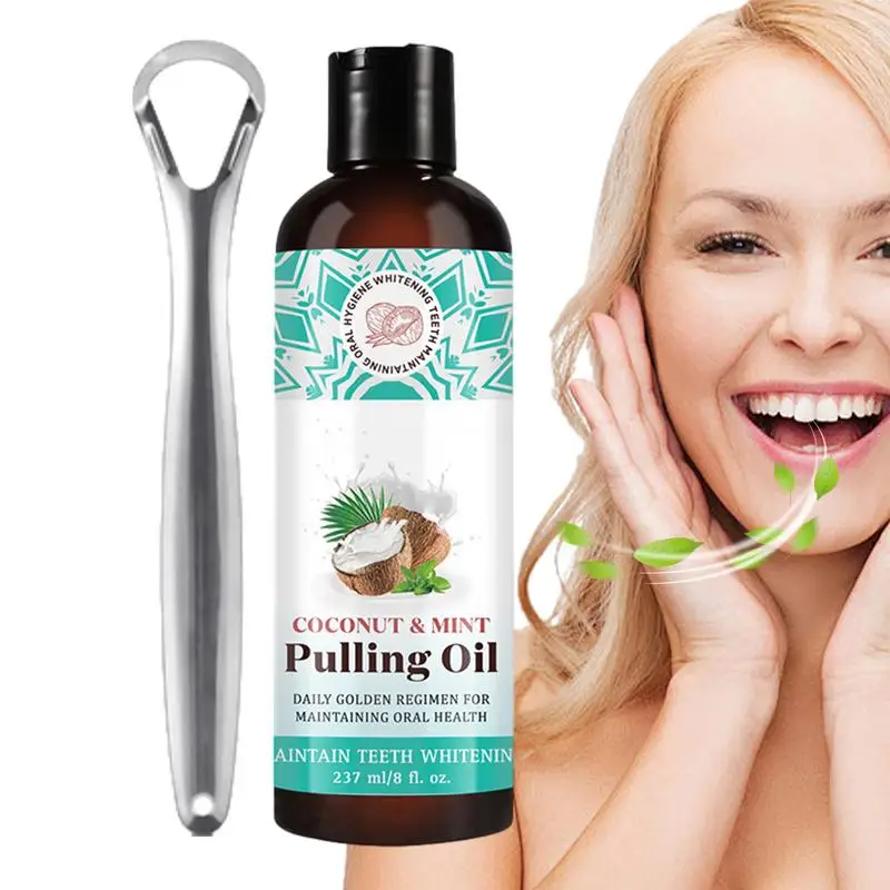 Rinfresca L'Alito Collutorio Cocco Menta Tirando Olio Collutorio Con Raschietto Per Lingua Rimuove L'Odore Alito Fresco Di Lunga Durata Igiene Orale