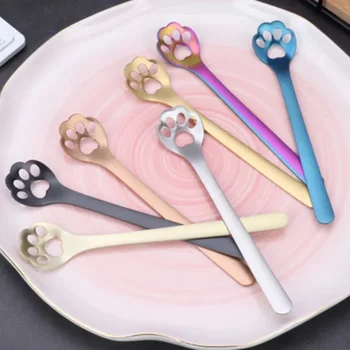 커피 스푼 304 스테인레스 스틸 사랑스러운 고양이 발톱, 디저트 아이스크림 할로우 스푼 식기, 저녁 식사 식기 세트, 주방 액세서리