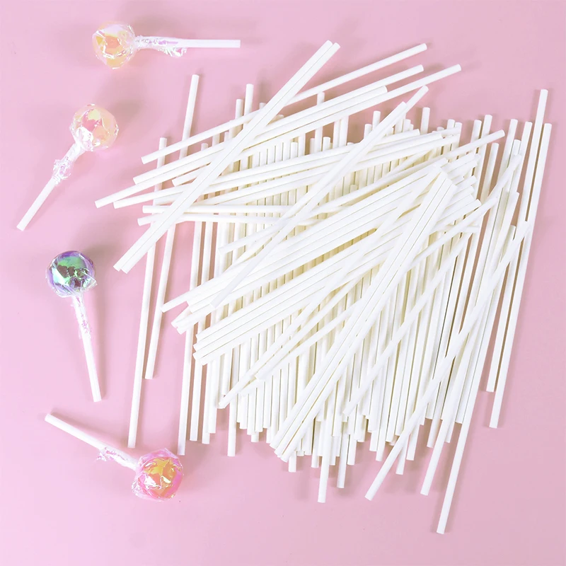100pcs 솔리드 코어 화이트 롤리팝 스틱 DIY 초콜릿 설탕 캔디 롤리 팝 빨판 스틱 케이크 팝 스틱 베이킹 액세서리