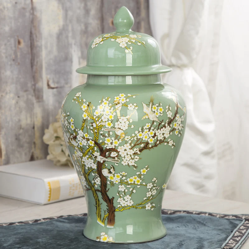

Porcelain Ginger Jar Dried Flower Vase Large Storage Jar with Lid Chinese Living Room Home Decoration Ornaments Storage Jar