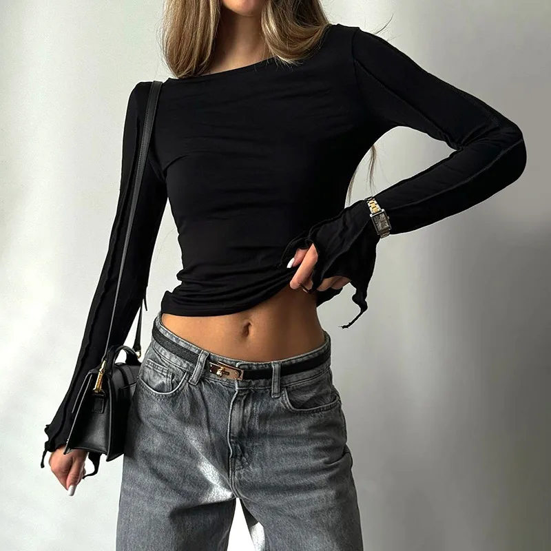 Camiseta interior de retazos de moda para mujer, top de cintura alta, liso, ajustado, informal, irregular, fruncido, ropa de calle para mujer, camiseta para viajar al trabajo