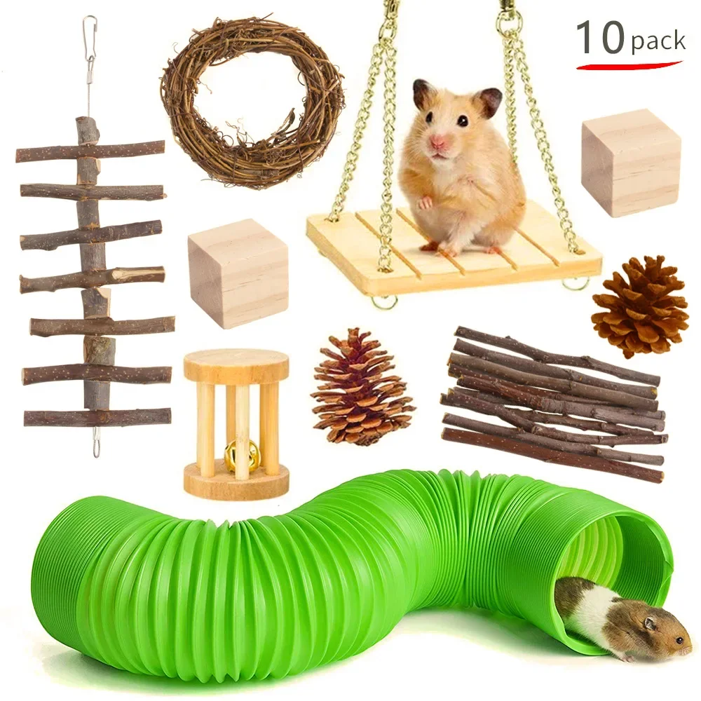 Wooden Small Pet Toy Set – For Hamsters, Rabbits, Guinea Pigs, Parrots & Rats 4